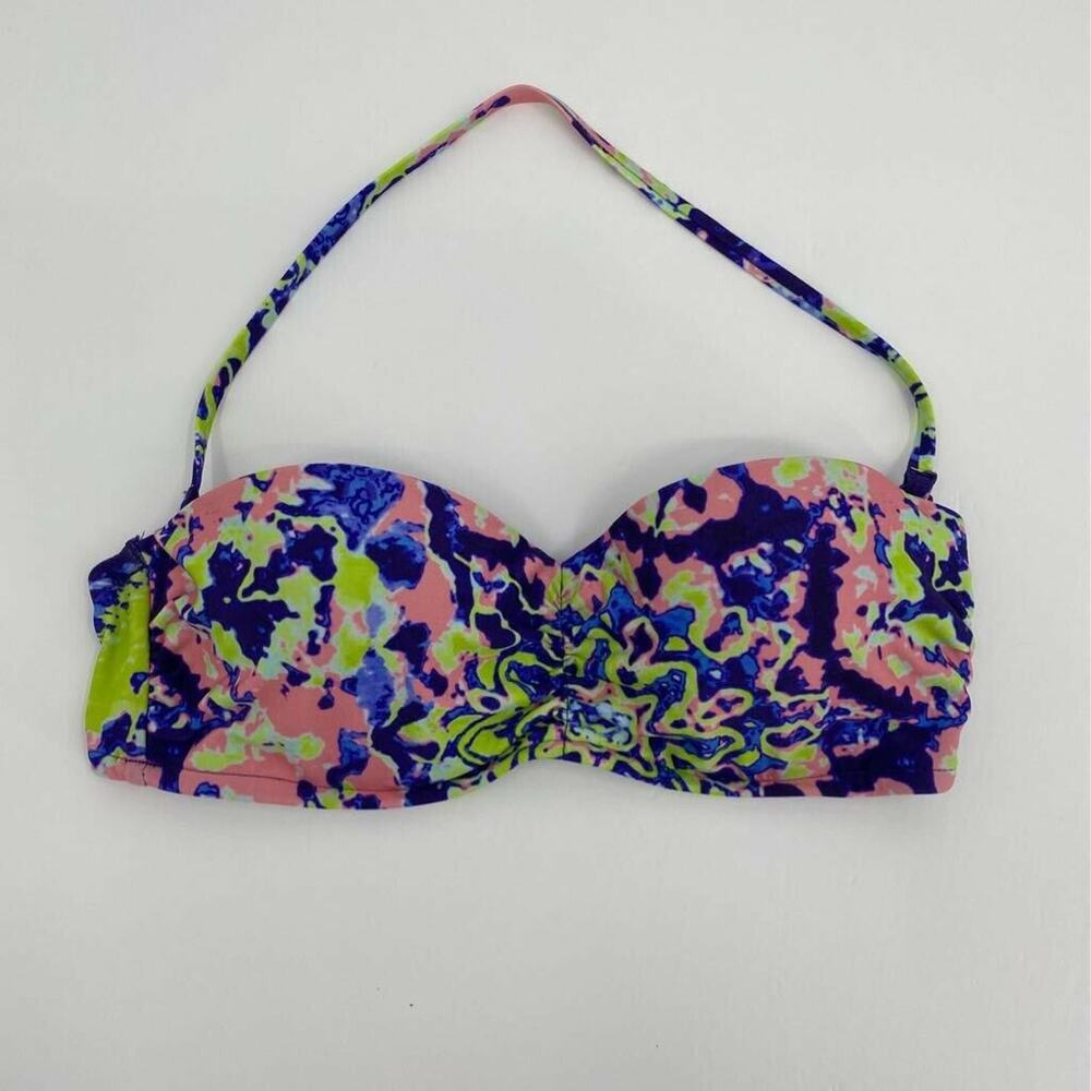 Victoria's Secret Womens Bikini Swim Top Blue Pink Abstract Sweetheart Neck S